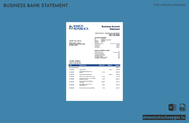 Uruguay Banco De La República Oriental Del Uruguayan Firmenkontoauszug Word- und PDF-Beispielvorschau